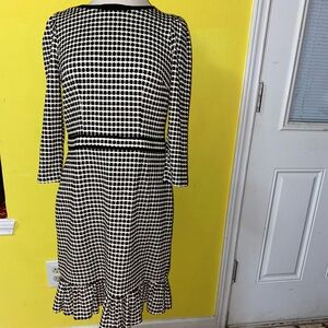 Talbots Black and White Long-Sleeve Patterned Dress